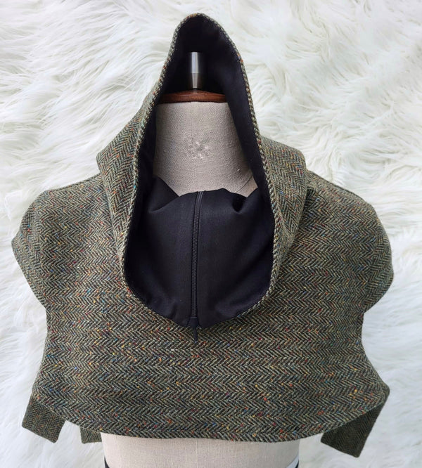 Tweed neckwarmer scarf with zip and button details perfect accessories for your daily life activities and events. Also available in 100 percent Merino wool.