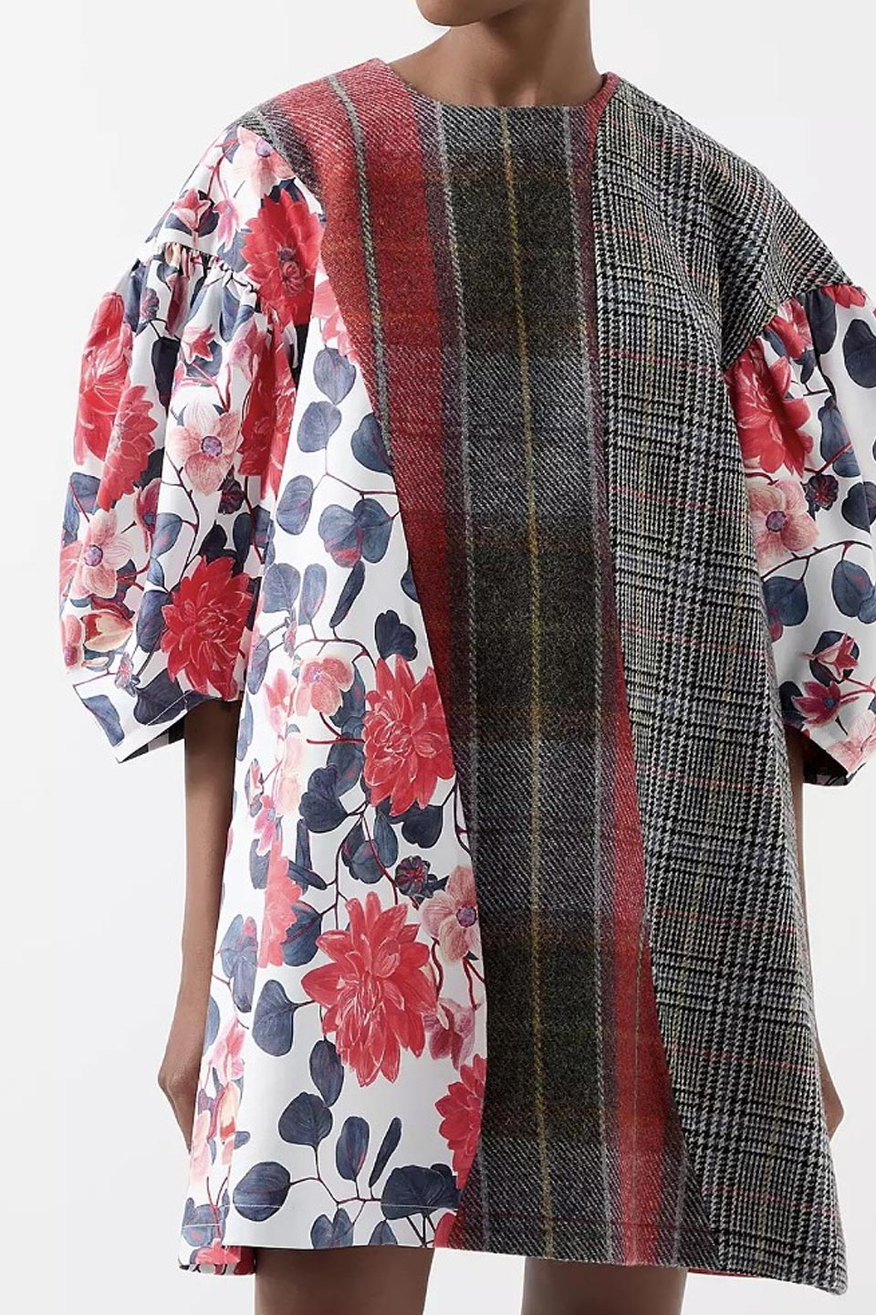 Tweed and Floral Dress [Grey]