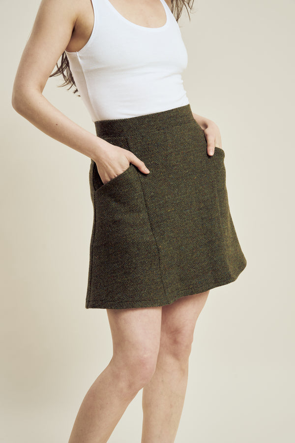 ANA HERRINGBONE TWEED SKIRT | GREEN - PRE-ORDER
