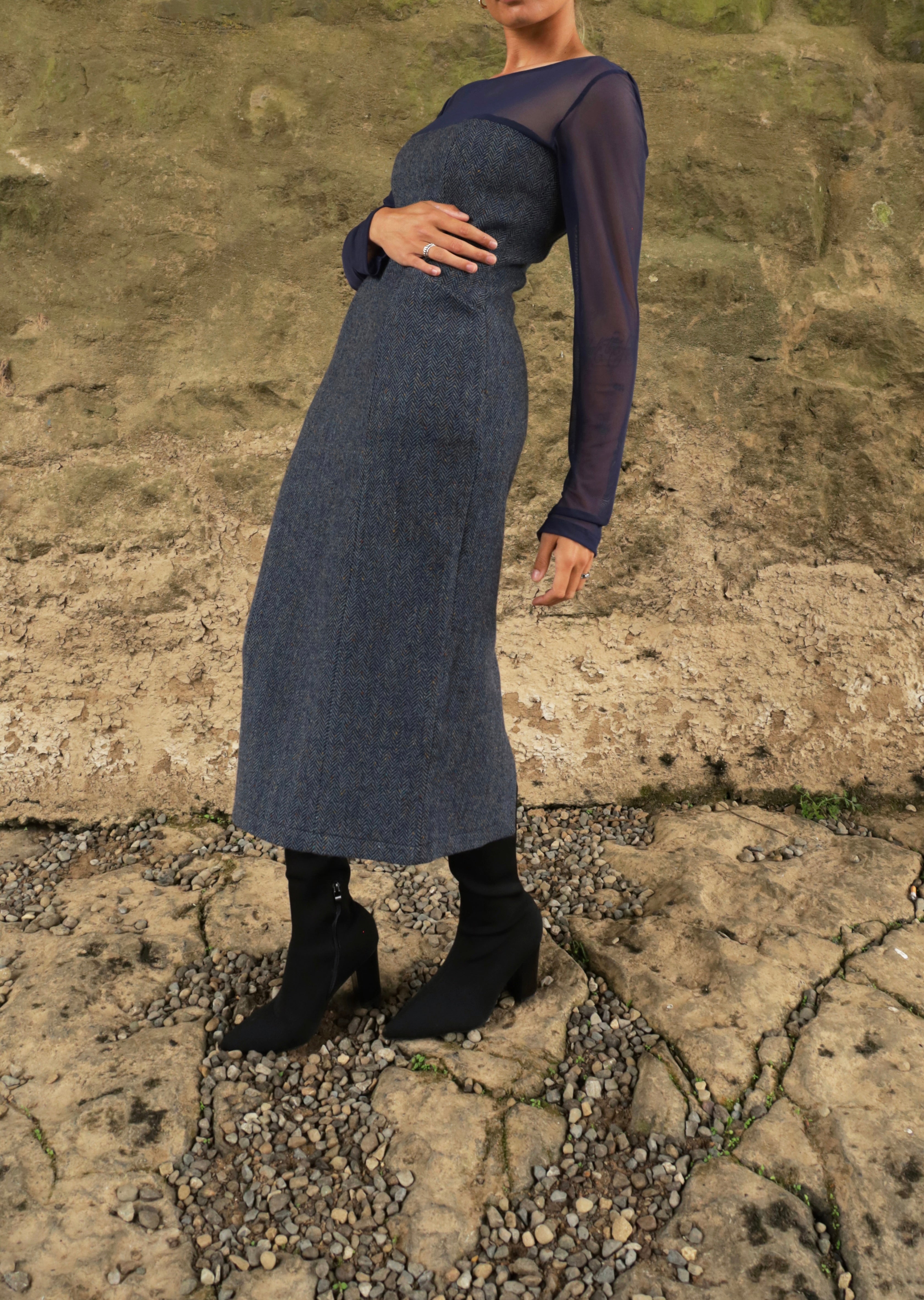 Tweed dress - Contrast Mesh - Bella Dress