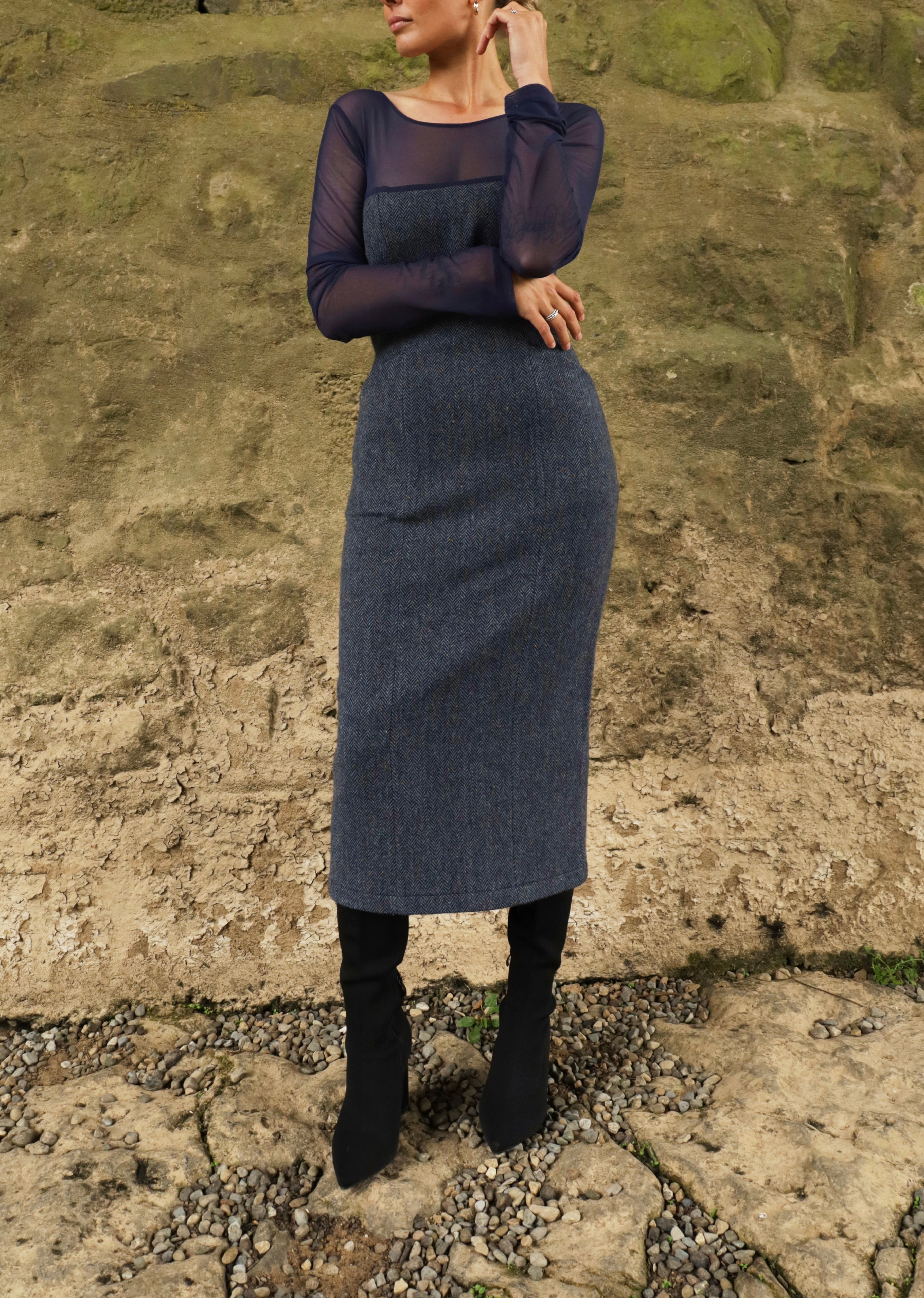 Tweed dress - Contrast Mesh - Bella Dress