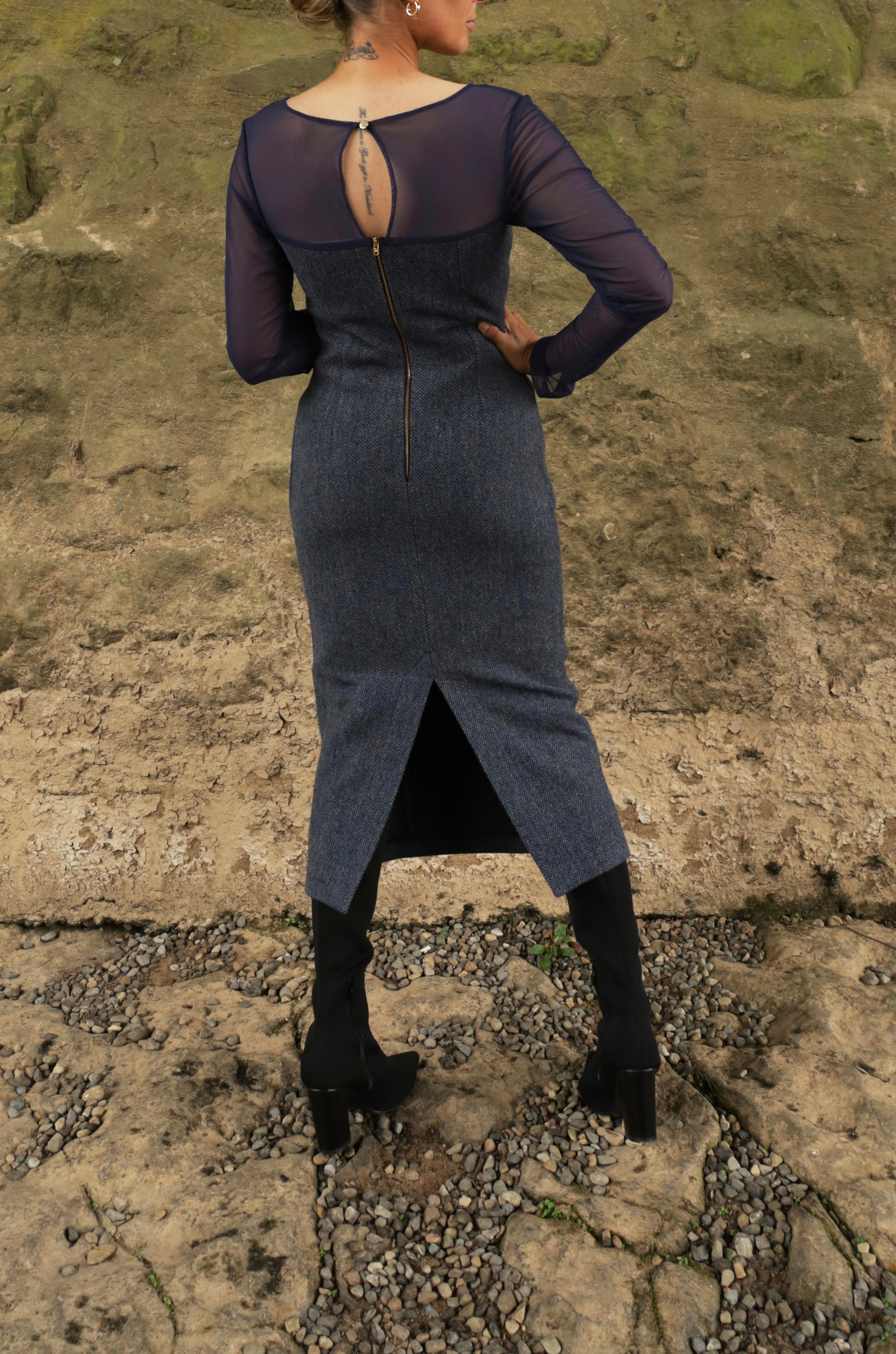 Tweed dress - Contrast Mesh - Bella Dress