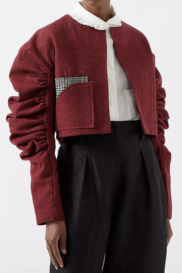 Ruched Sleeve tweed Jacket 1 cropped